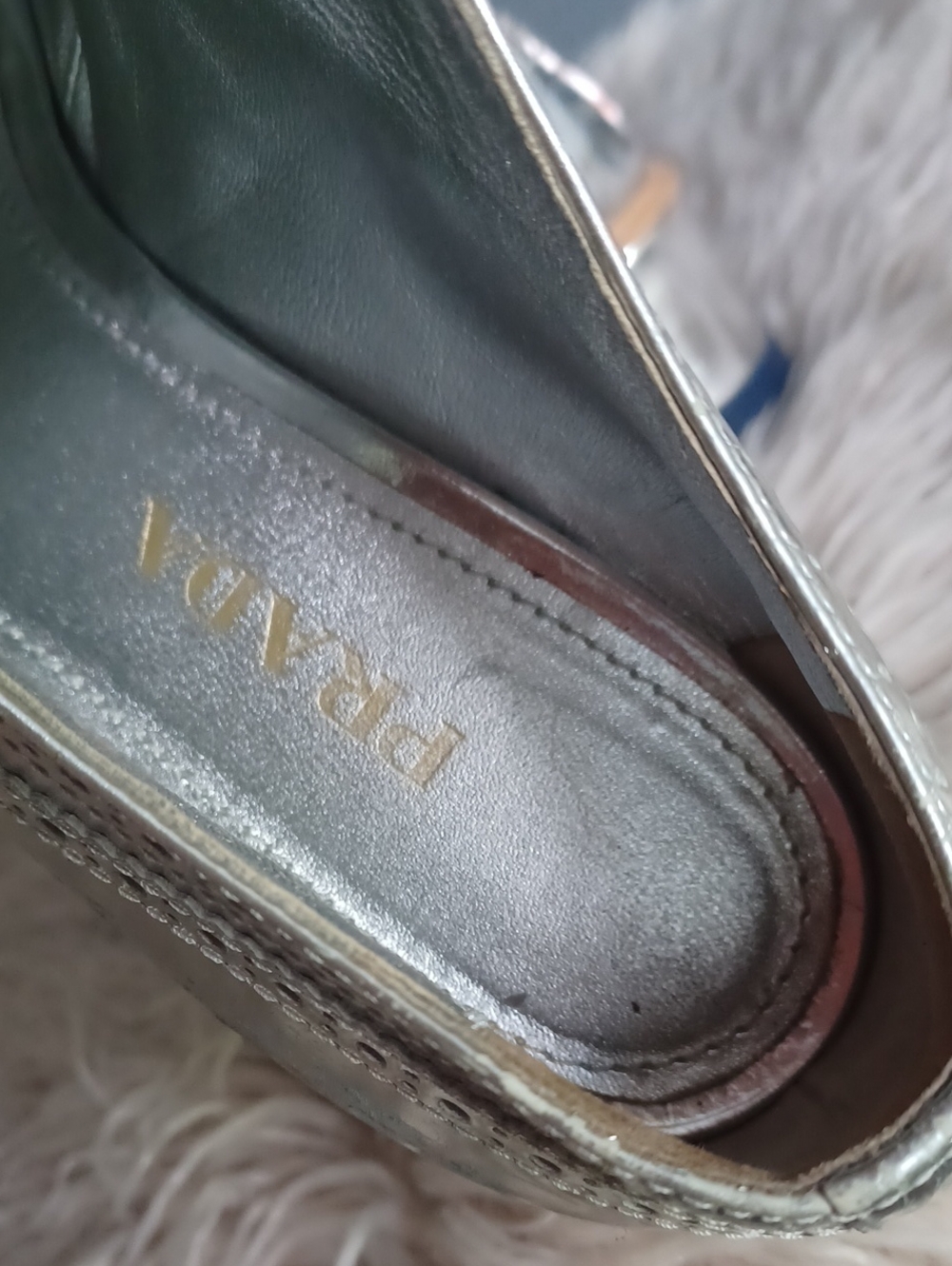 PRADA Silver Metallic Leather Platform Oxford Shoes - Picture 4 of 16